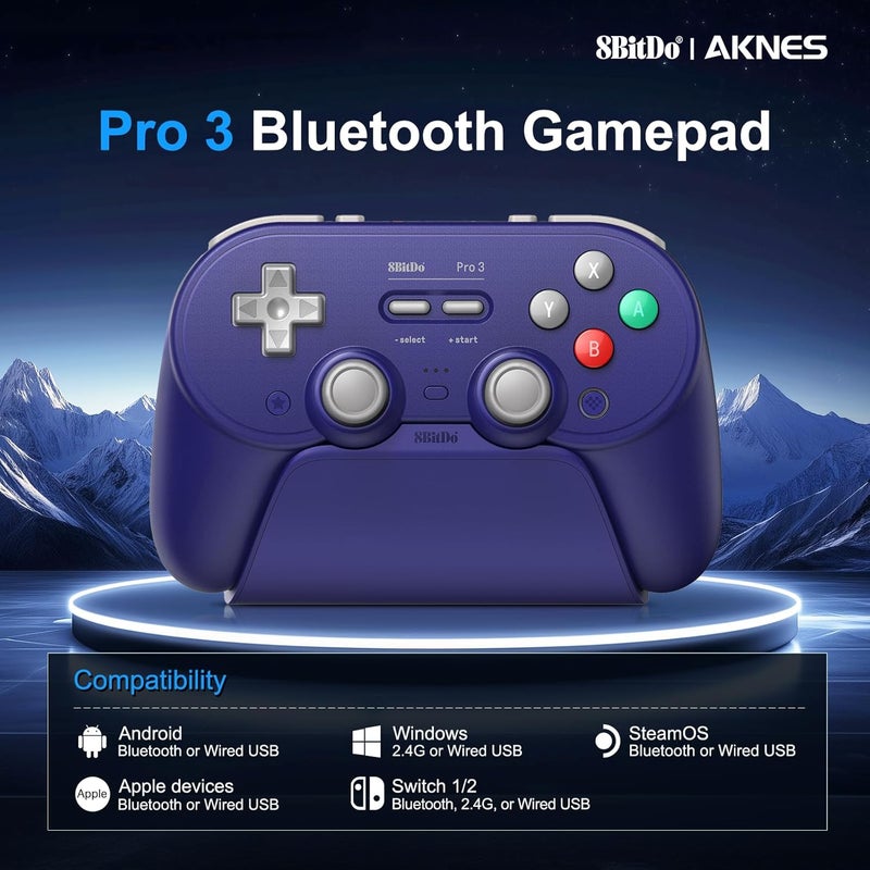 AKNES 8BitDo Pro 3 Bluetooth Controller for Switch/Switch 2, TMR Joysticks,Programmable Pro Back Buttons&R4/L4 Bumpers,Hall/Tactile Triggers, Swappable ABXY Buttons, for Windows,Apple,SteamOS,Android,Purple - Image 3